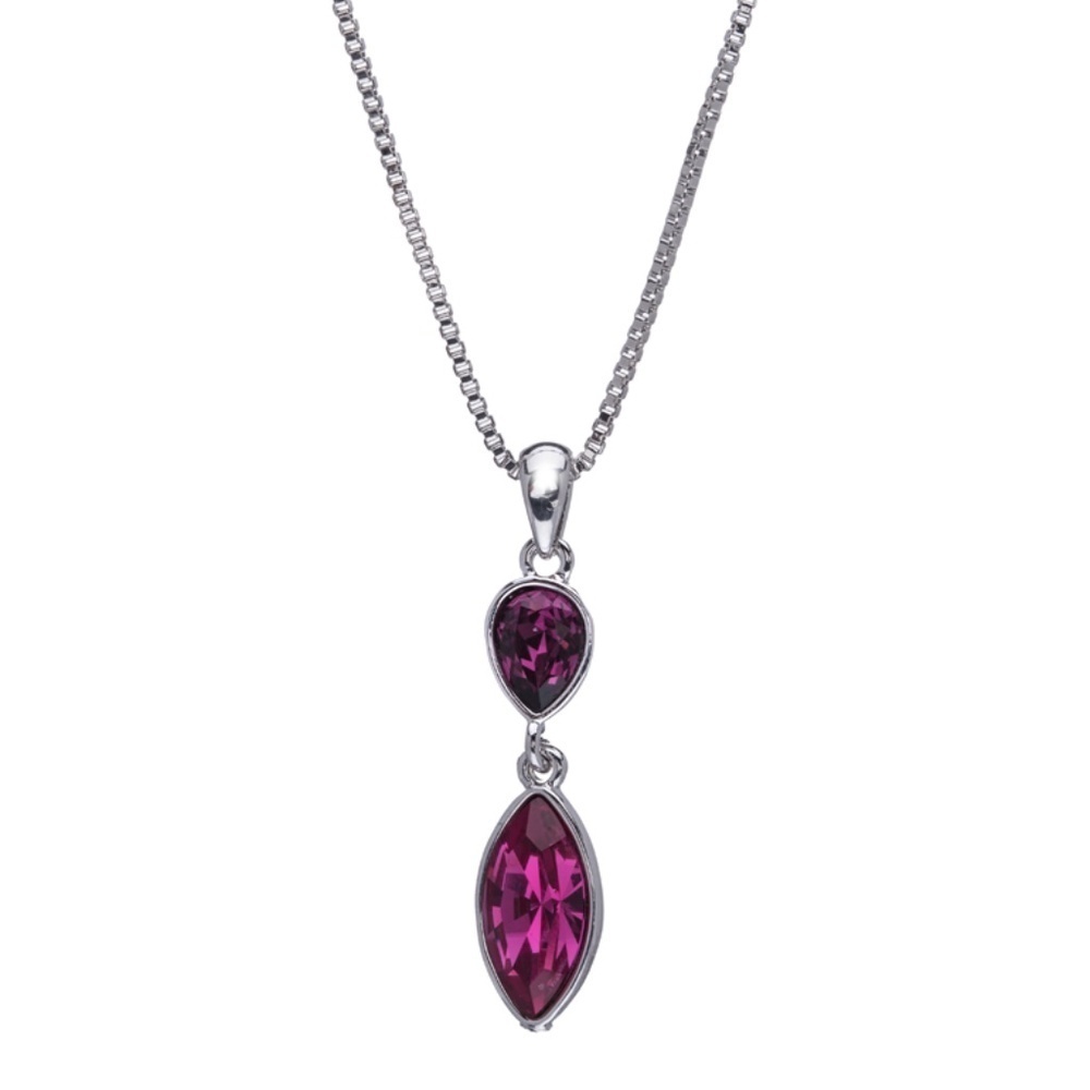 Rhodium Plated Dual Marquis Drop Pendant Necklace with Swarovski Crystals